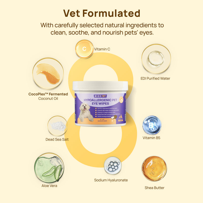 HICC Pet®  Hypoallergenic Pet Eye Wipes For Cats, 100 Pads