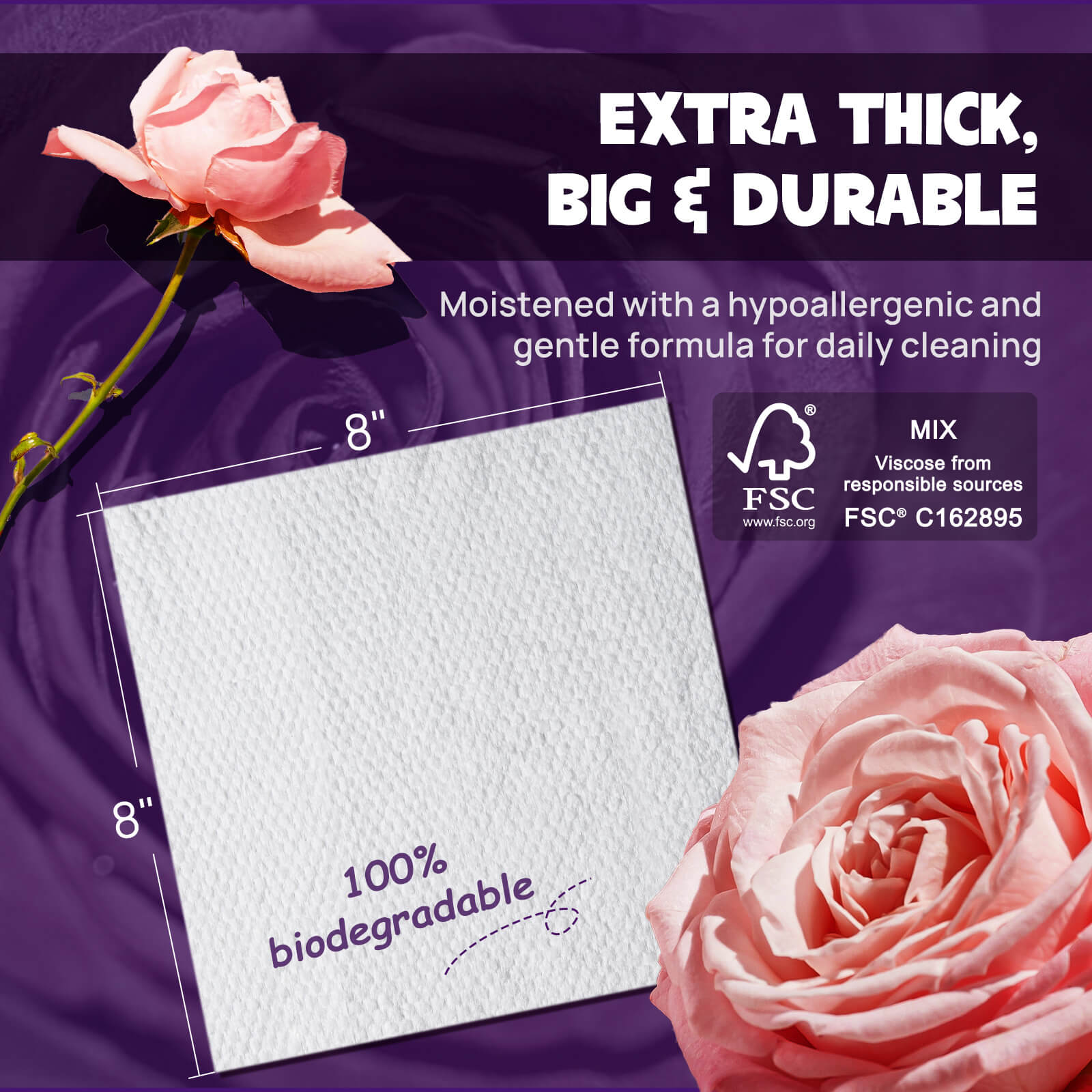 HICC Pet® Plant-Based Pet Wipes For Cats, Damask Rose Scent, 100 Pcs