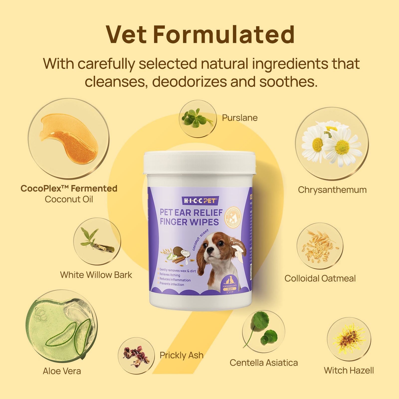 HICC Pet® Pet Ear Relief Finger Wipes For Dogs, 50 Pcs