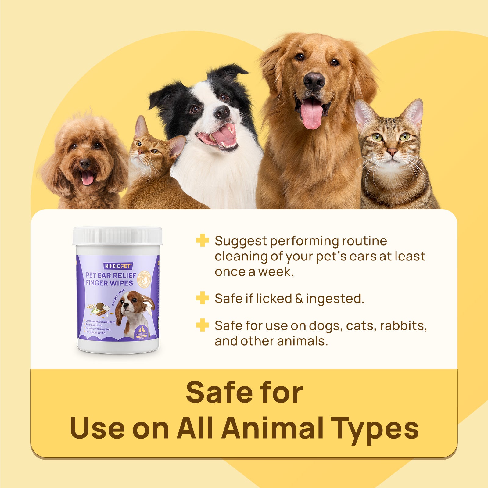 HICC Pet® Pet Ear Relief Finger Wipes For Dogs, 50 Pcs