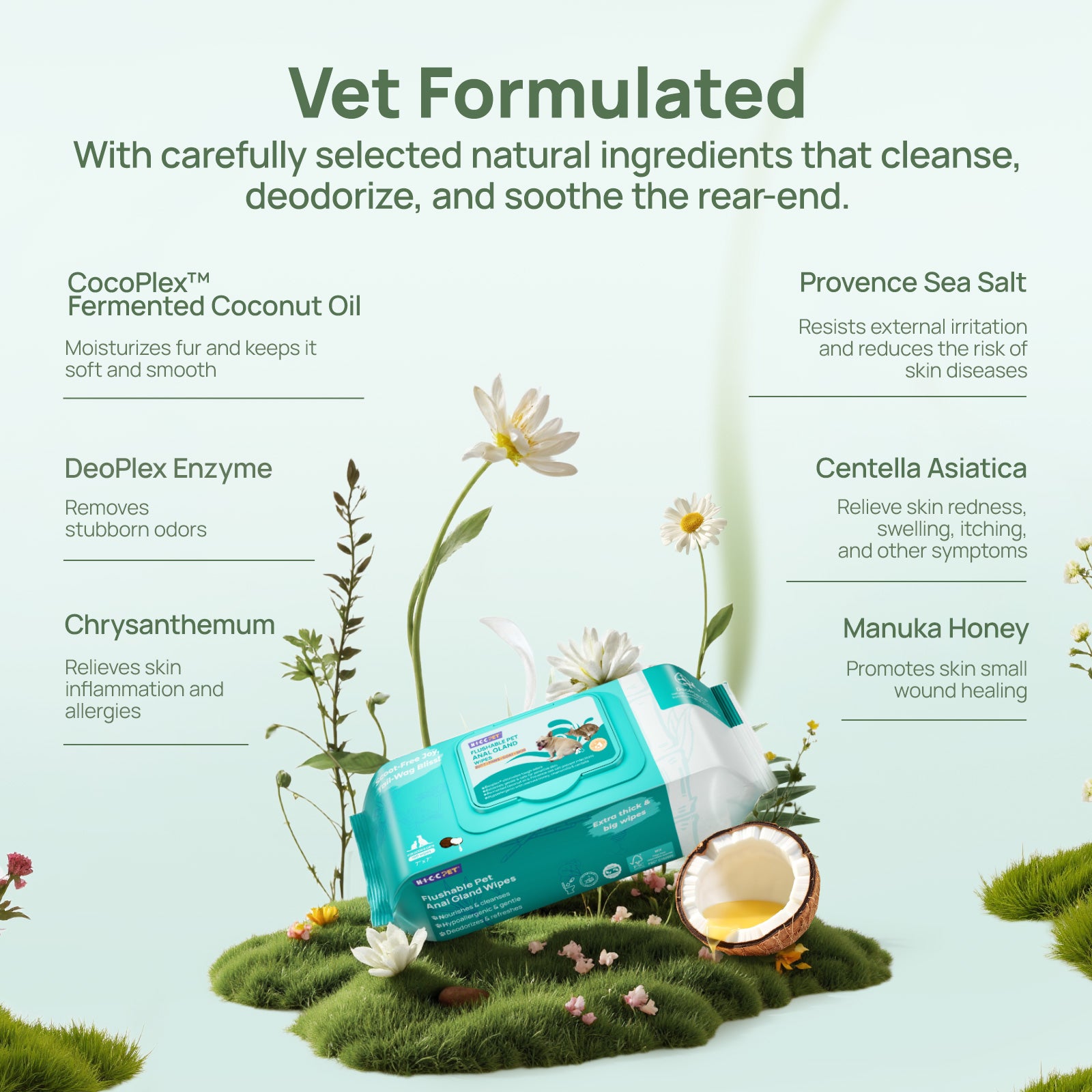 HICC Pet® Flushable Pet Anal Gland Wipes For Dogs, 100 Pcs