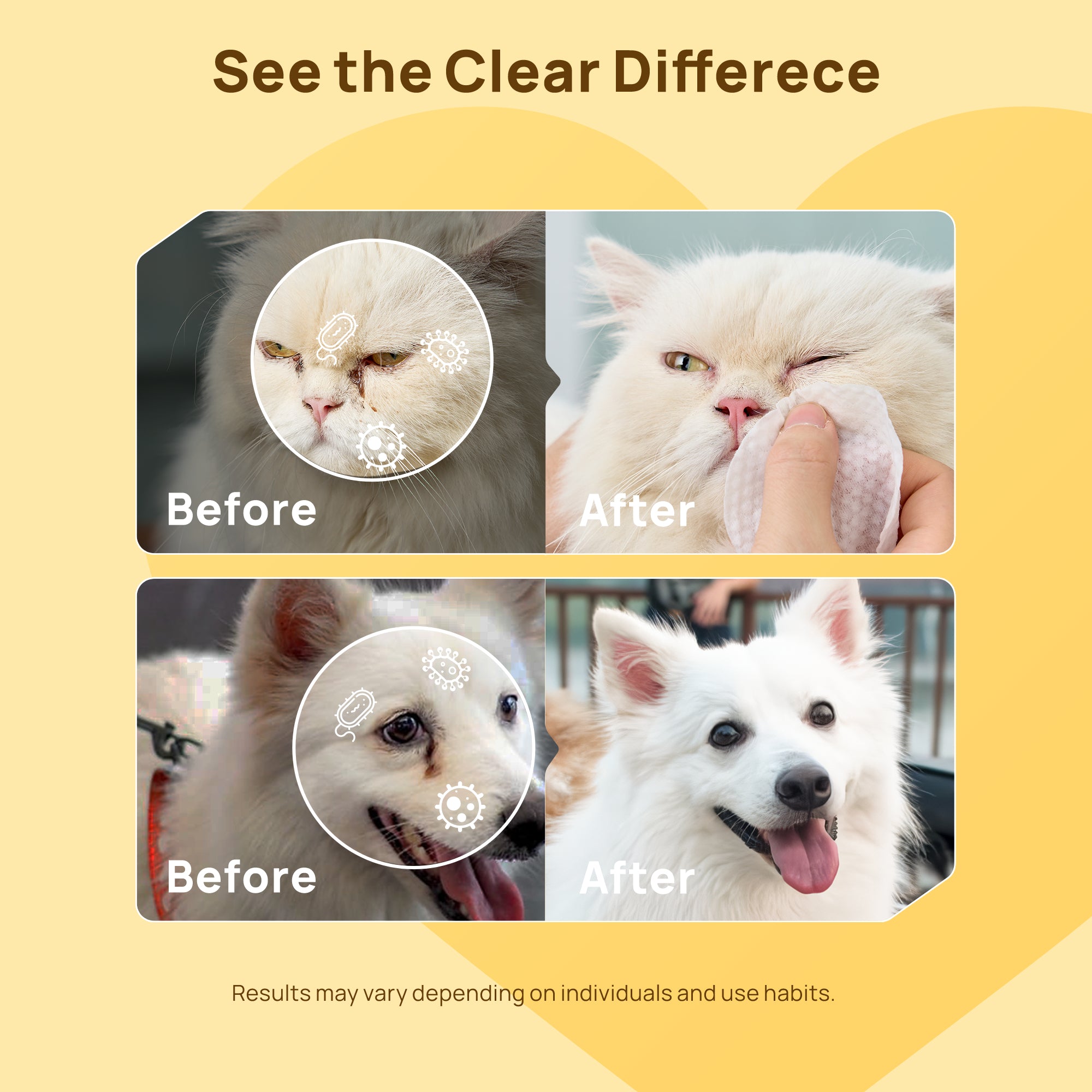 HICC Pet®  Hypoallergenic Pet Eye Wipes For Dogs, 100 Pads