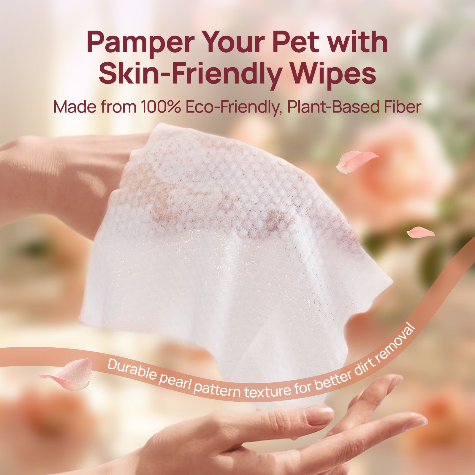 HICC Pet® Plant-Based Pet Wipes For Cats, Damask Rose Scent, 100 Pcs