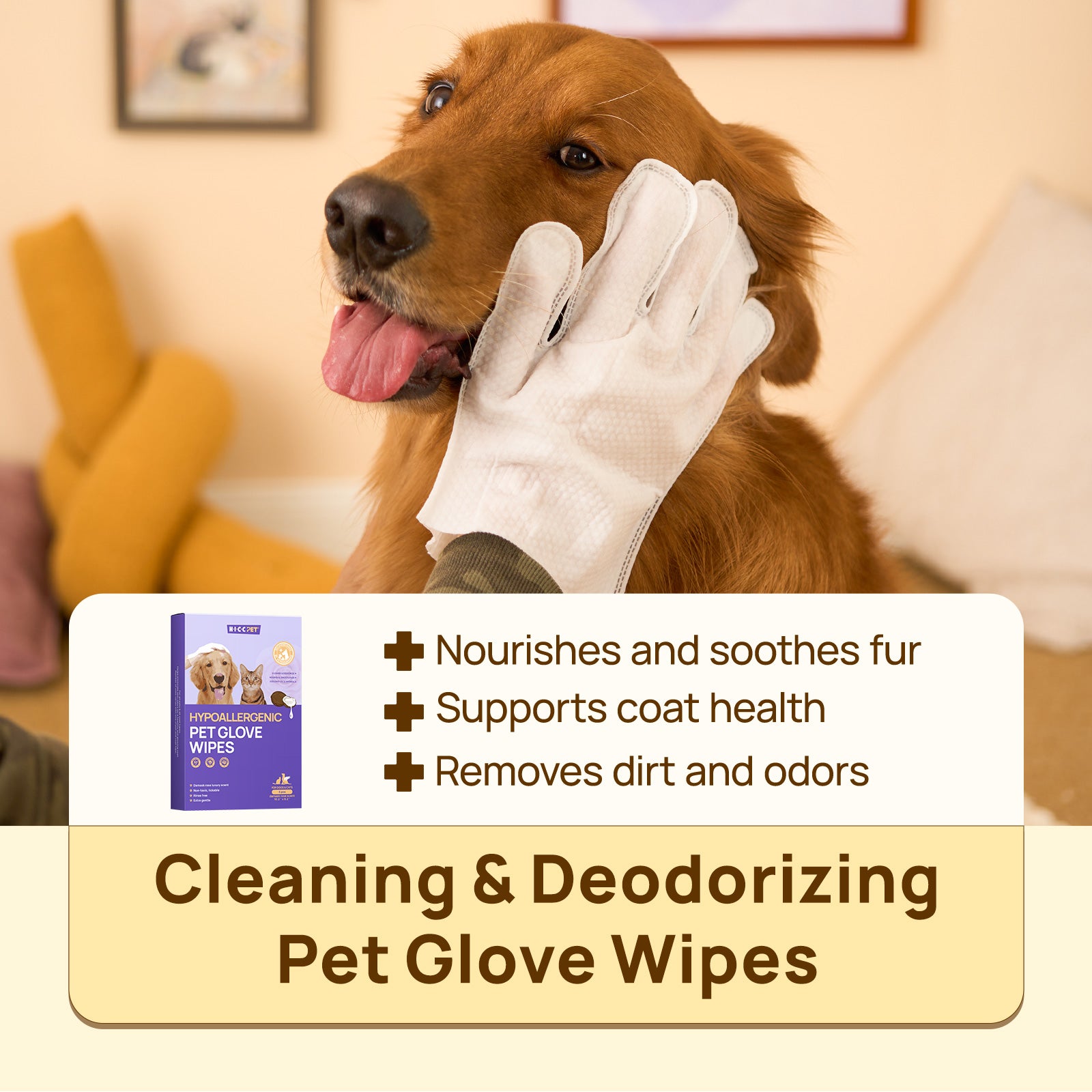 HICC Pet® Hypoallergenic Pet Glove Wipes For Dogs, 6 Pcs