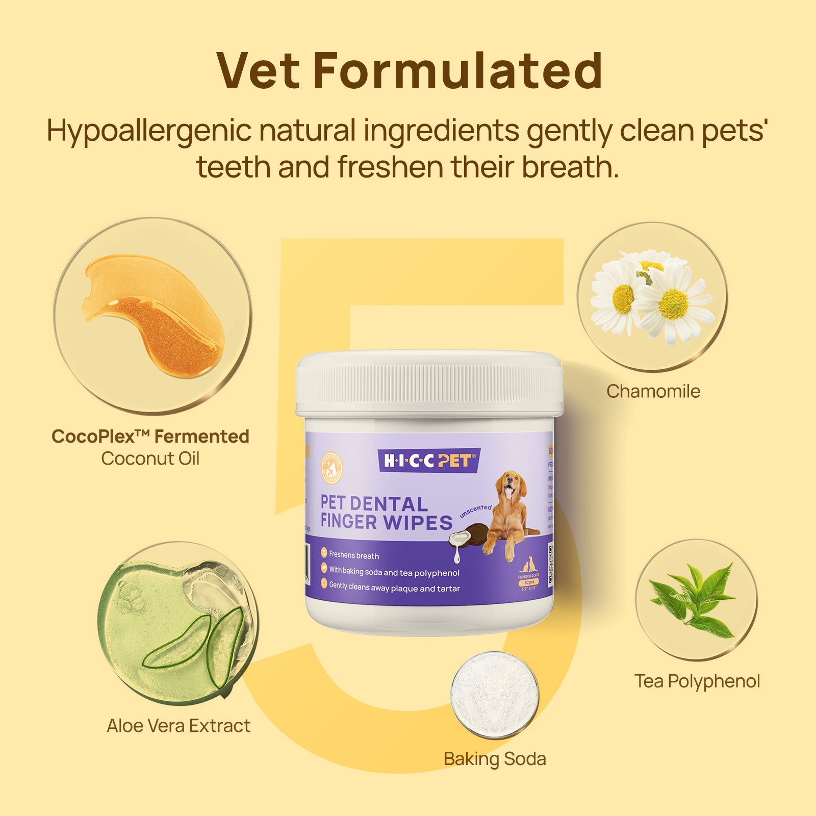 HICC Pet® Pet Dental Finger Wipes For Dogs, 50 Pcs