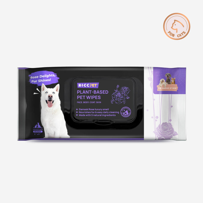 HICC Pet® Plant-Based Pet Wipes For Cats, Damask Rose Scent, 100 Pcs